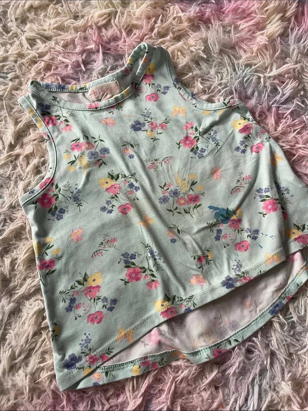 Girls' Pink Bow Floral Casual Dress - Sleeveless with Minty Floral Tank Top 4T